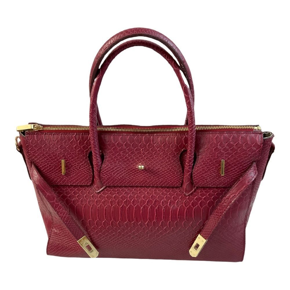 GUNAS NEW YORK Women's HERMIT Burgundy Vegan Leather Double handle Handbag. - Picture 6 of 13